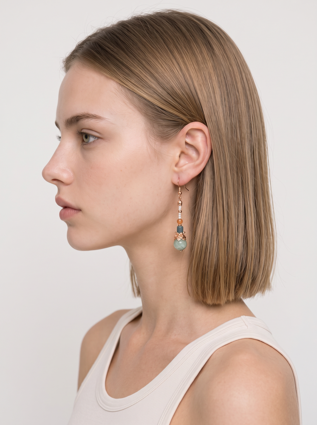 Jade Pumpkin-Bead Drop Earrings — Blue-Green Feicui