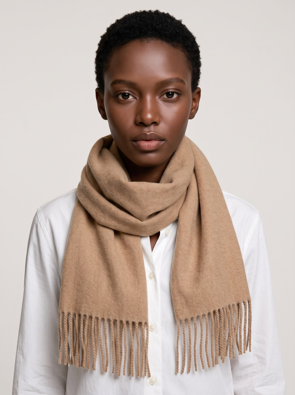 Soft Brushed Wool-Blend Fringe Scarf | Solid Winter Wrap