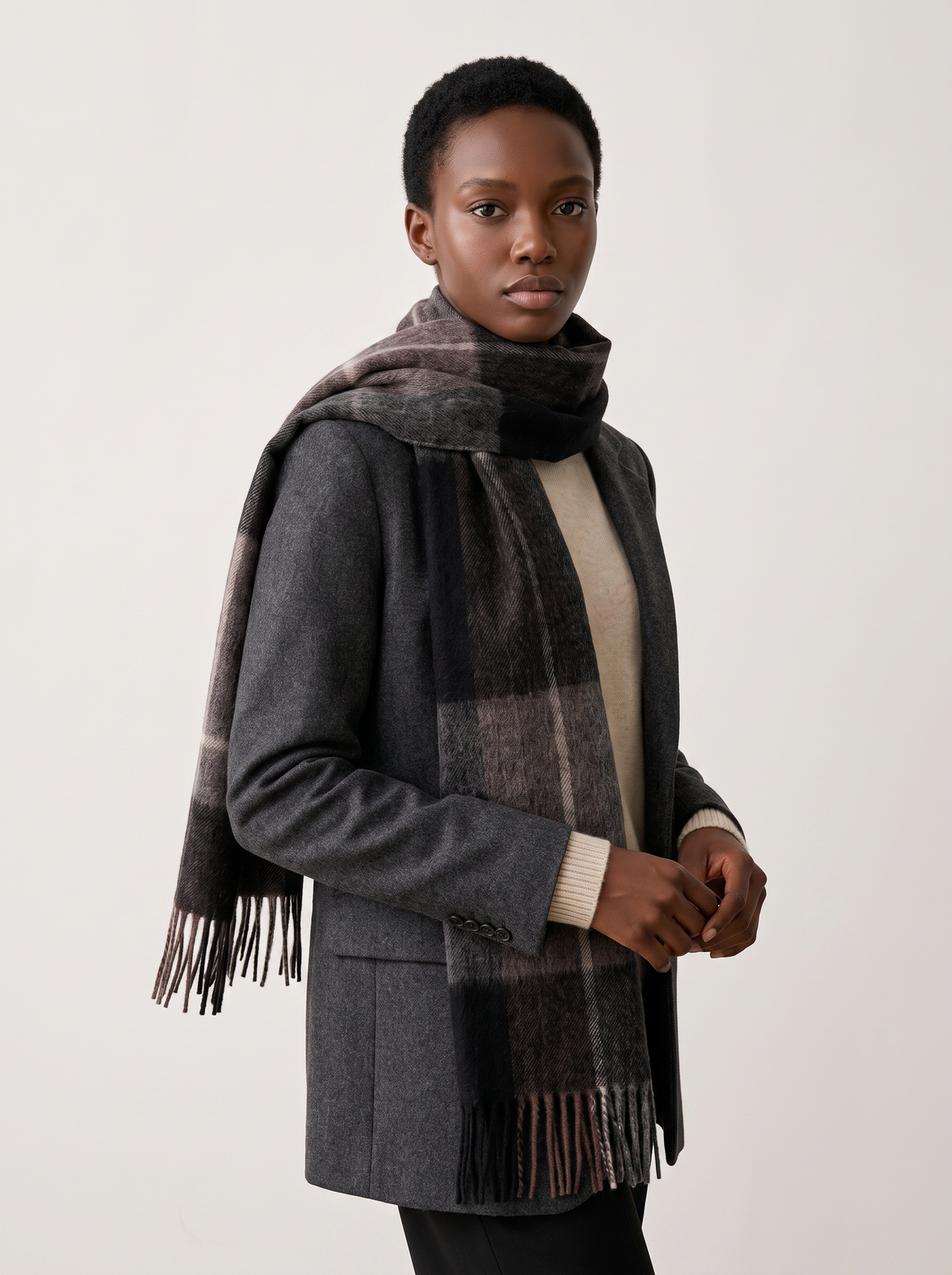 100% Wool Dark Colour-Block Scarf
