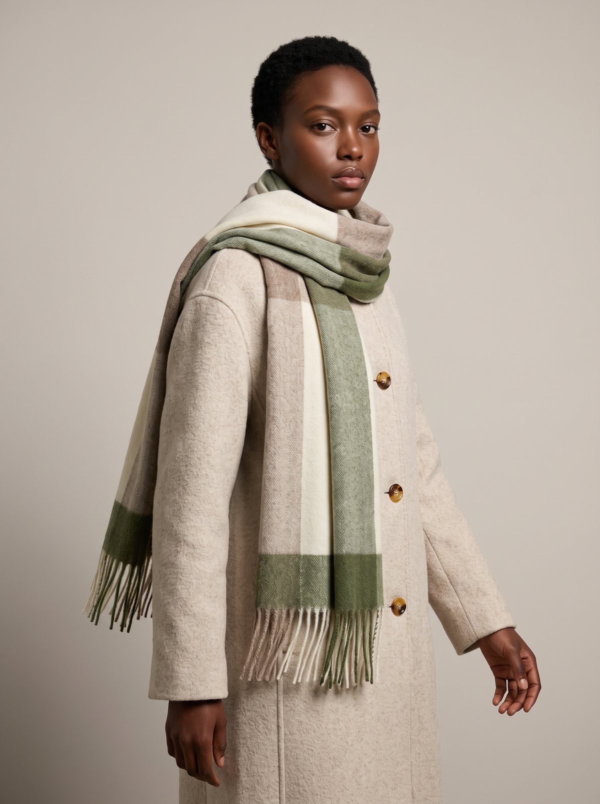 Wide Colour-Block Wool Scarf