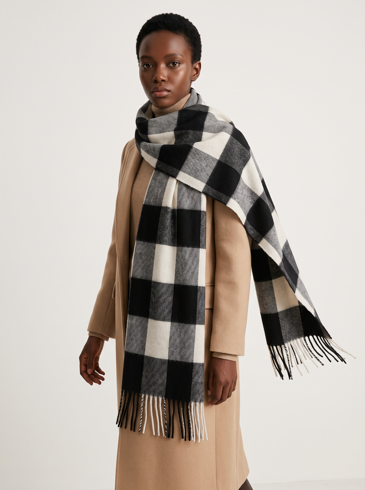 100% Wool Windowpane Check Scarf