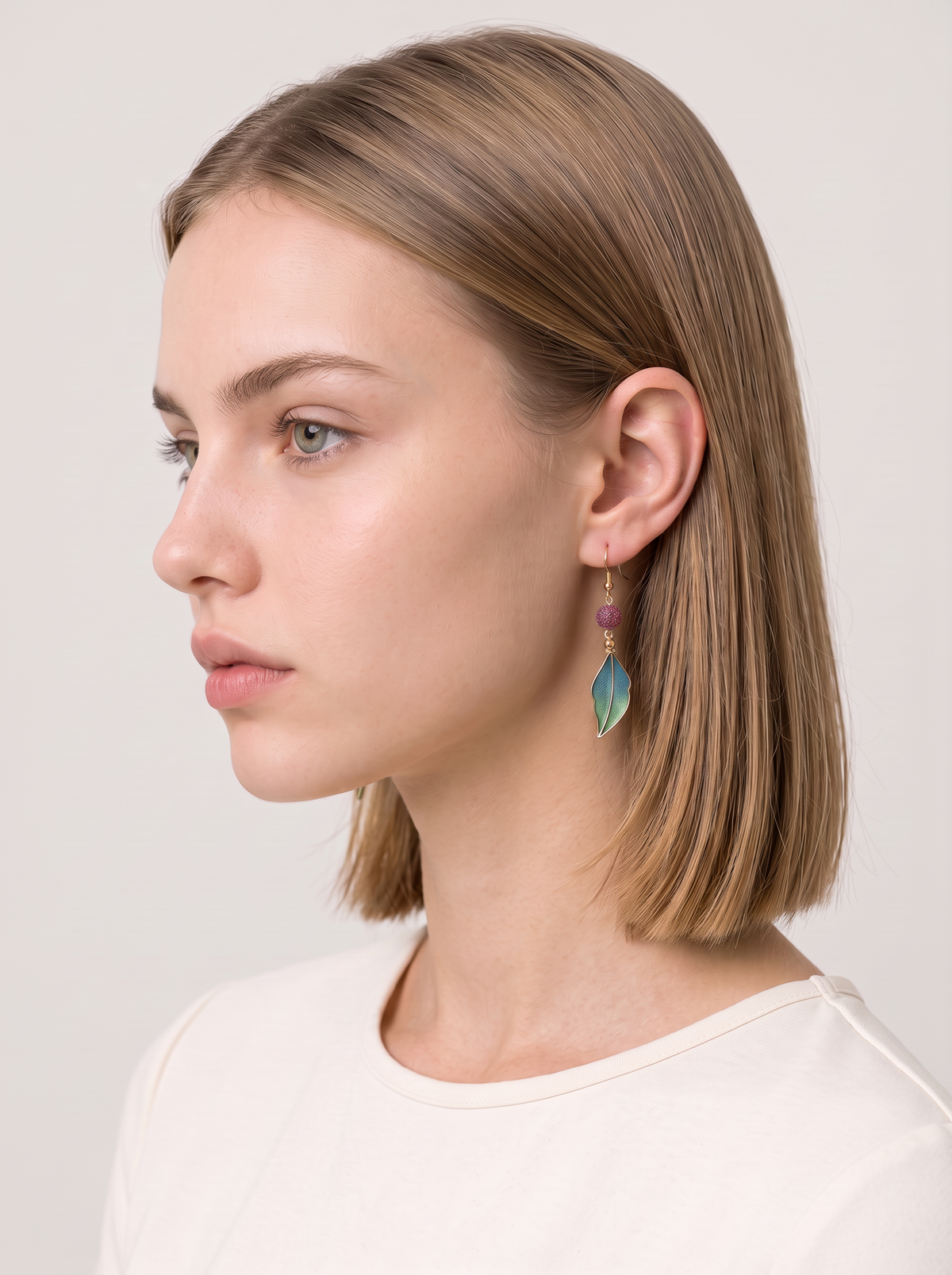 Silk Velvet Leaf Earrings — Handmade Ronghua with Weathered Agate