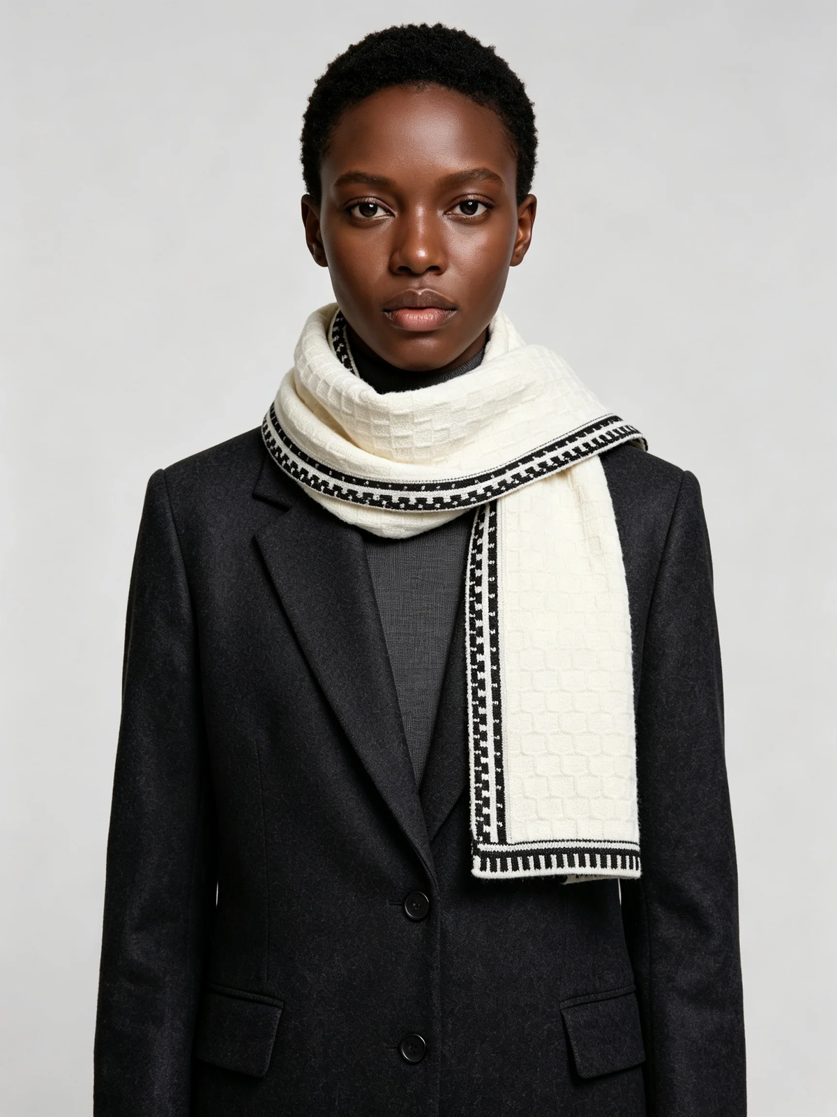 Geometric Border Knit Scarf