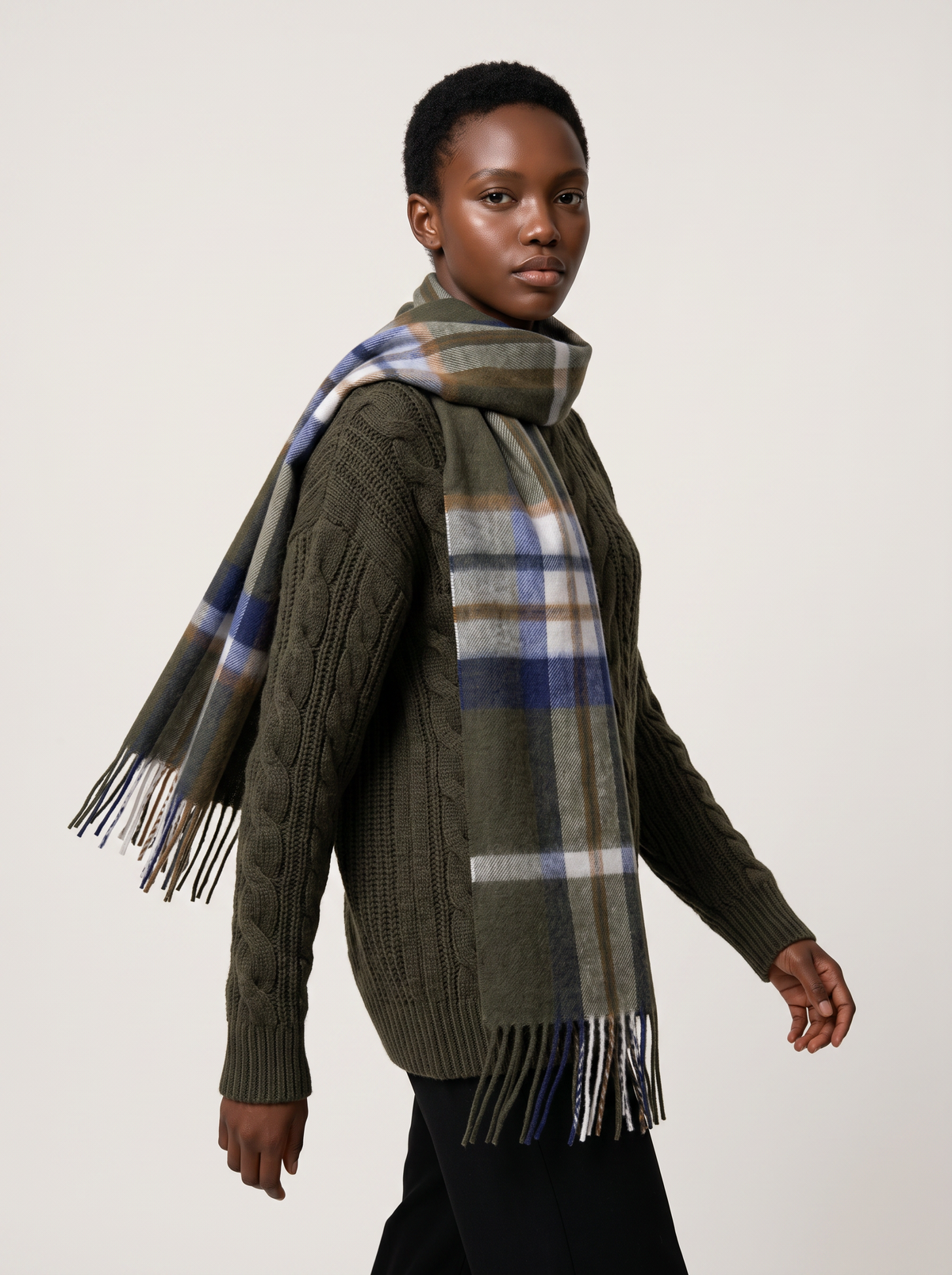 100% Wool Brushed Plaid Scarf