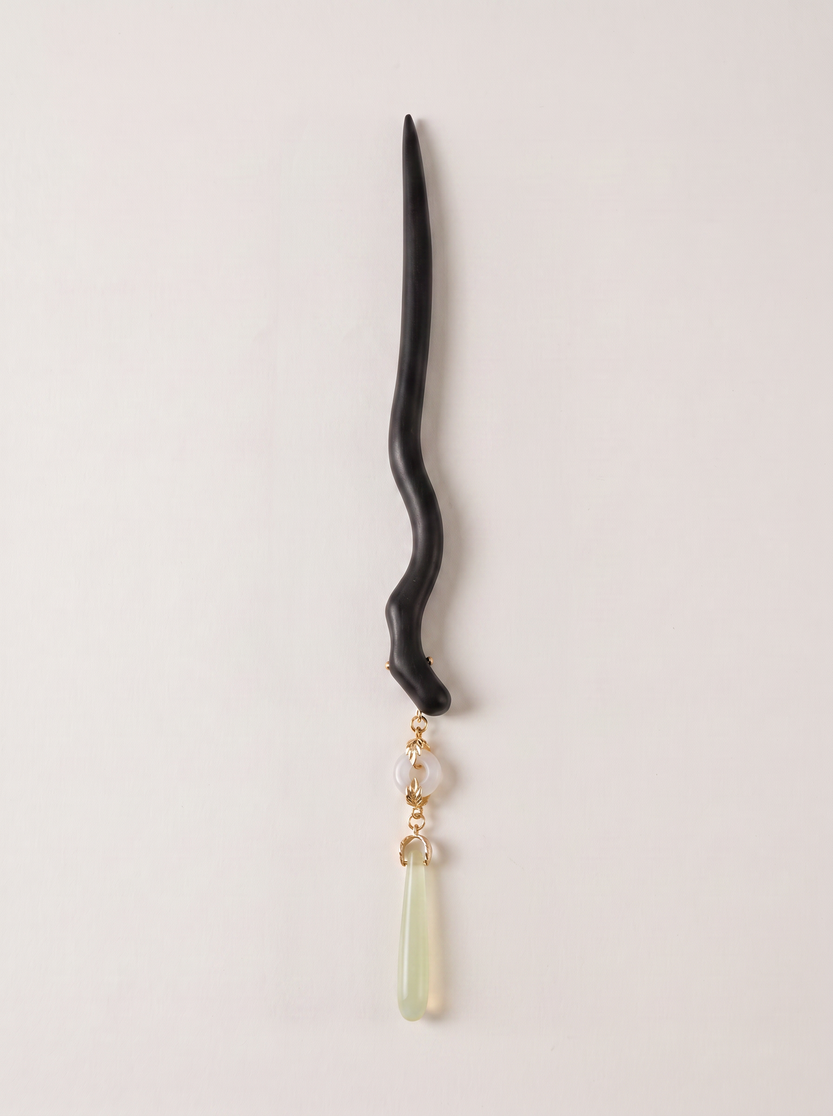 Green Agate Water-Drop Ebony Hairpin — Minimalist