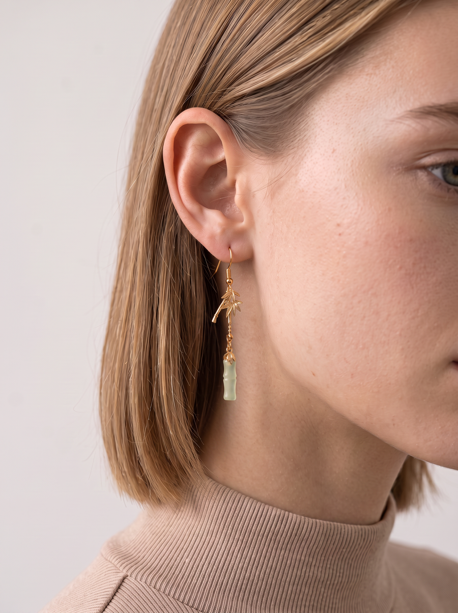 Grape Agate Bamboo-Joint Tassel Earrings — Green