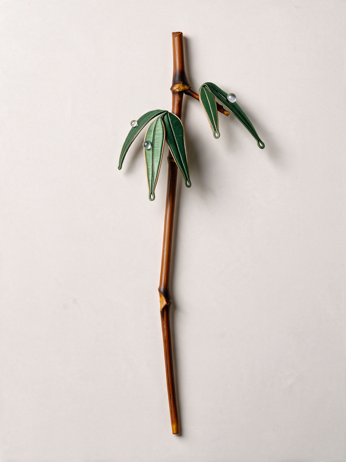 Wrapped-Silk Bamboo-Leaf Hairpin — Natural Bamboo Stick