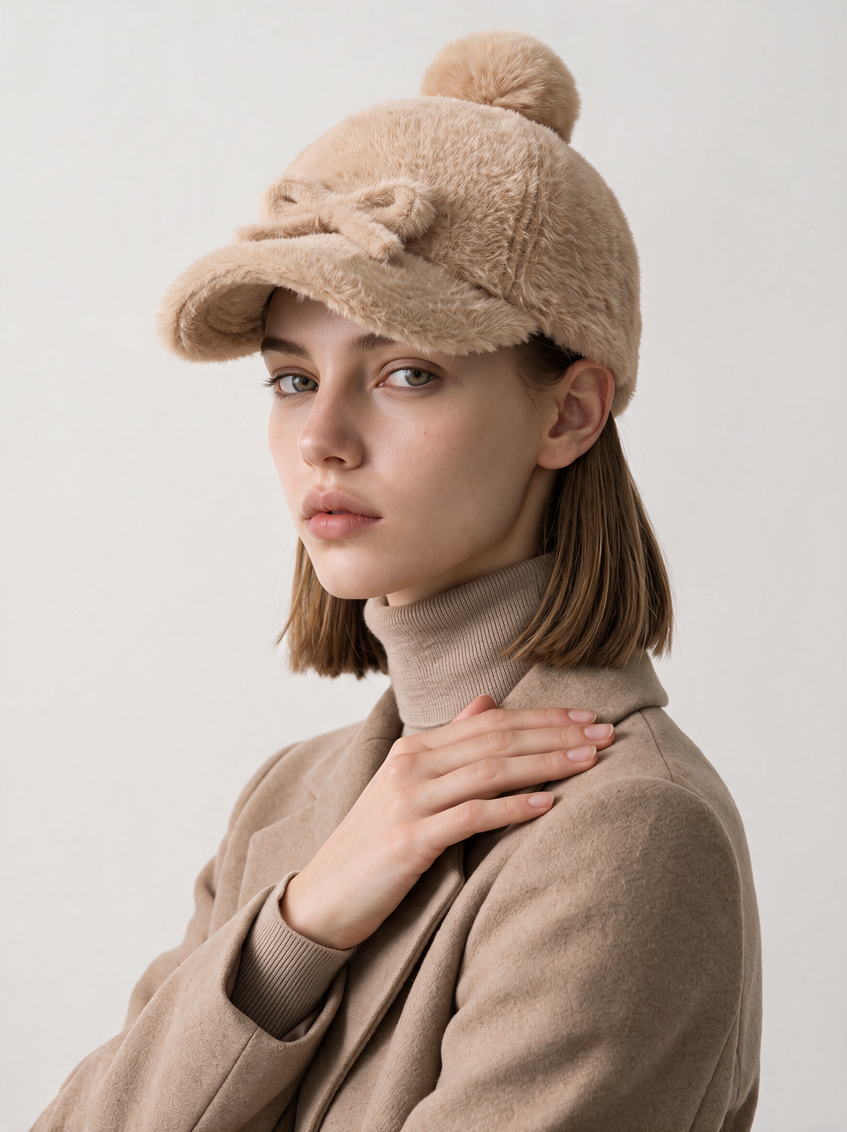 Faux Mink Bow Knit Cap