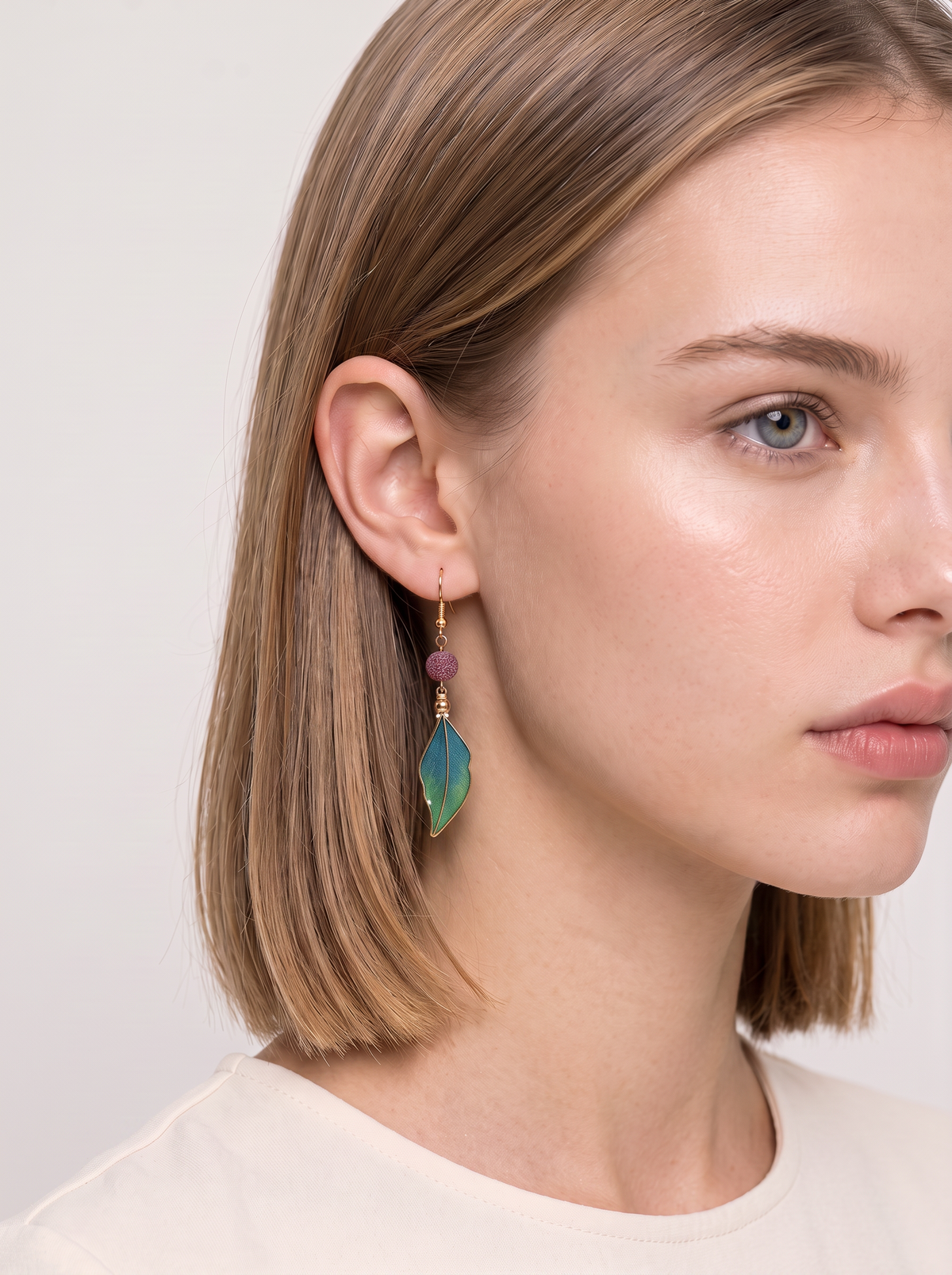 Silk Velvet Leaf Earrings — Handmade Ronghua with Weathered Agate