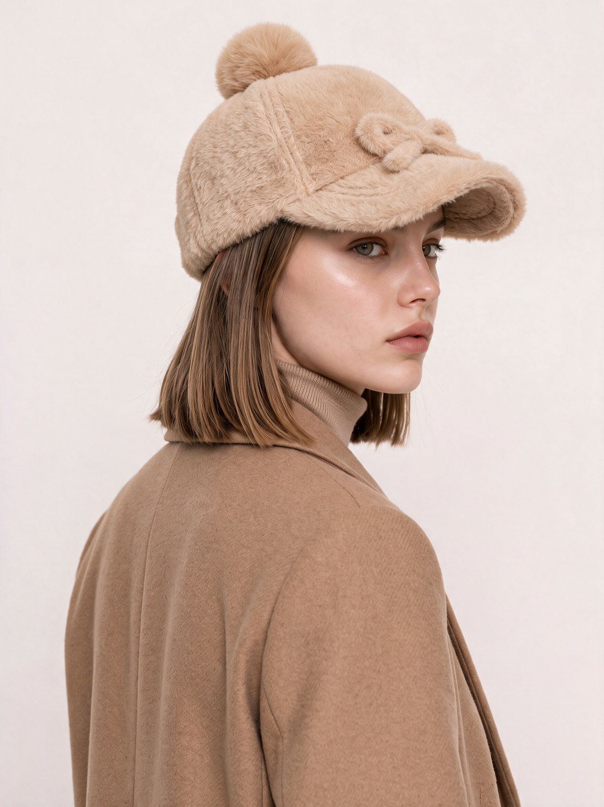 Faux Mink Bow Knit Cap
