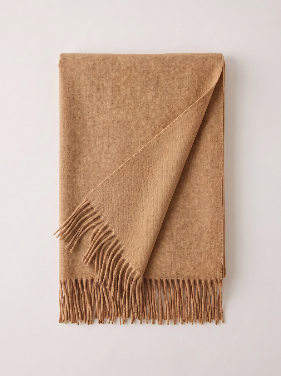 Wool-Blend Oversized Fringed Wrap — Brushed Winter Shawl