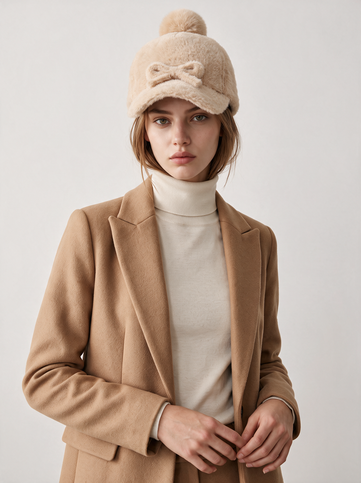 Faux Mink Bow Knit Cap