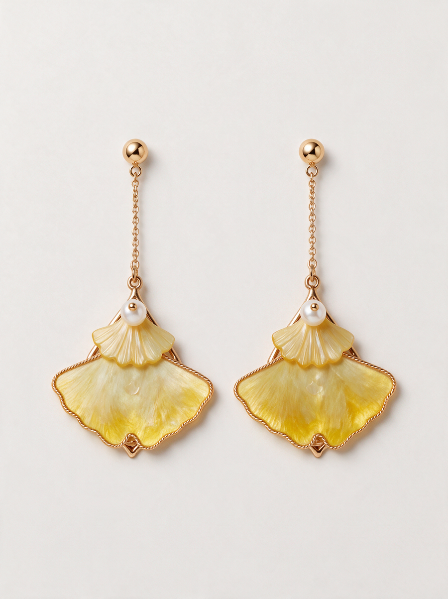 Silk Velvet Ginkgo-Leaf Stud Earrings — Handmade Ronghua