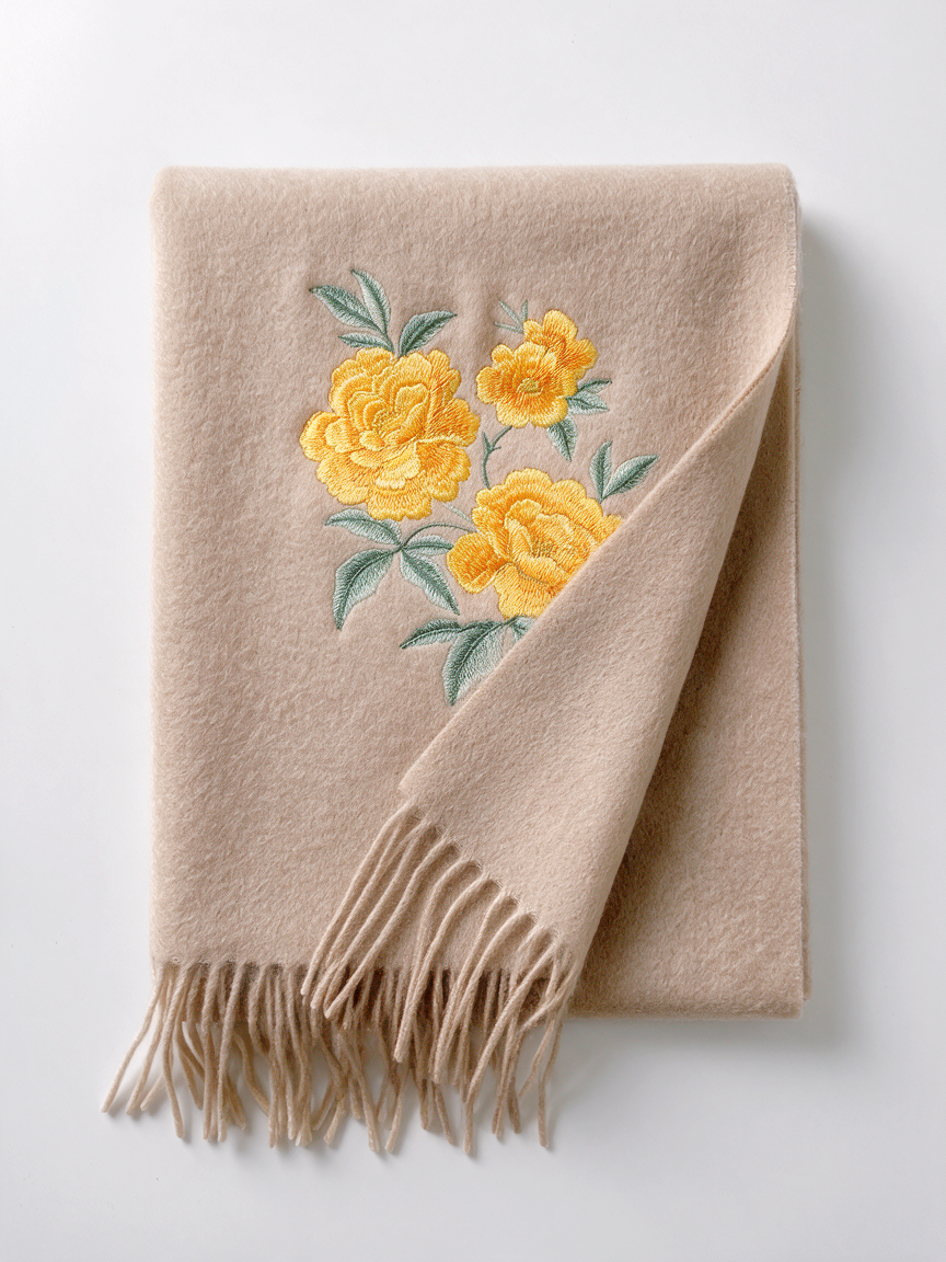 100% Wool Floral Embroidered Scarf