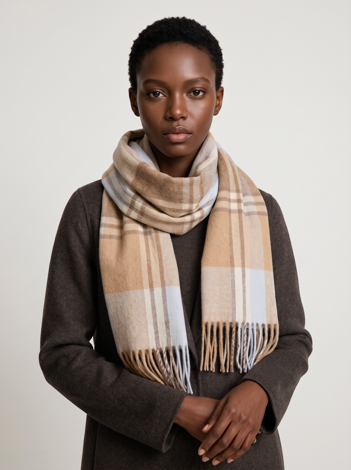 100% Wool Colour-Block Check Scarf