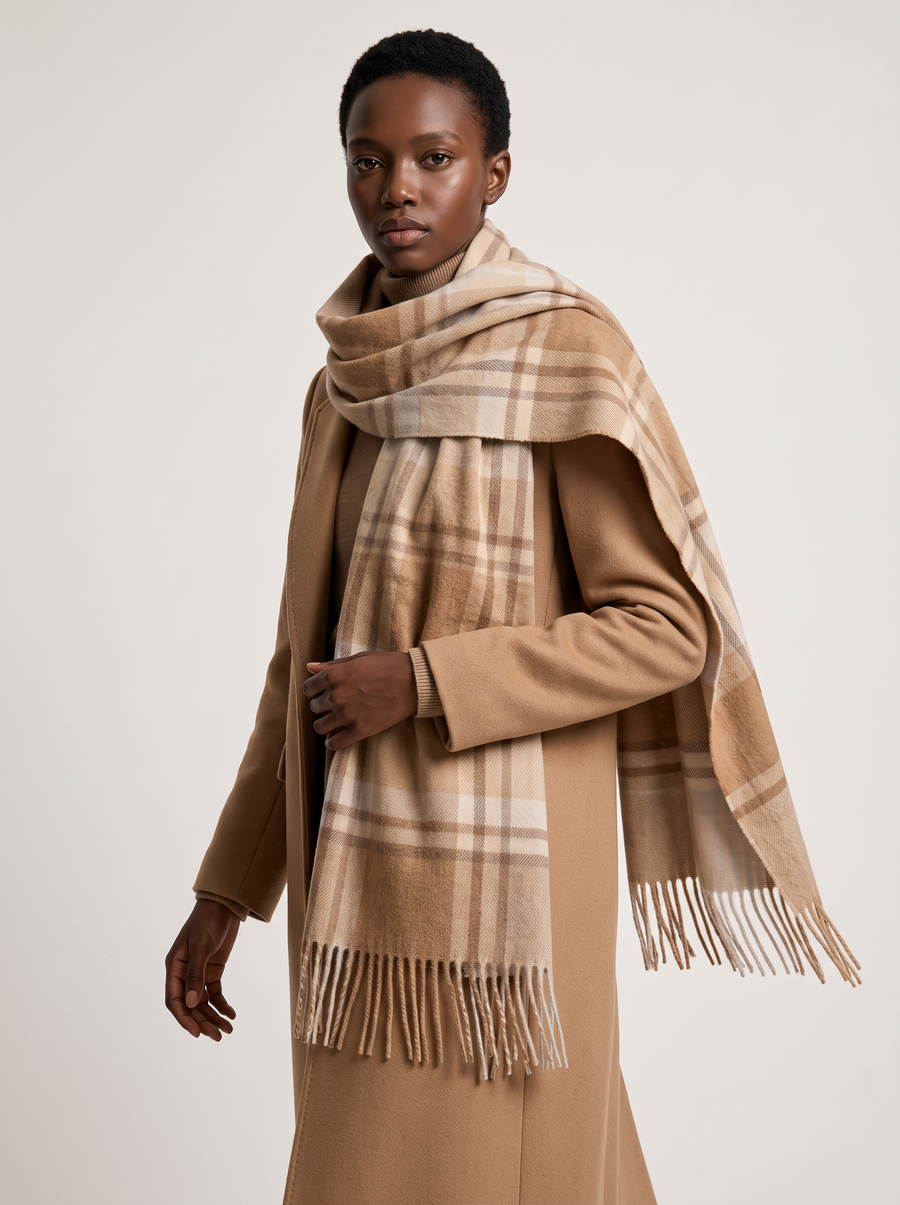 100% Wool Colour-Block Check Scarf