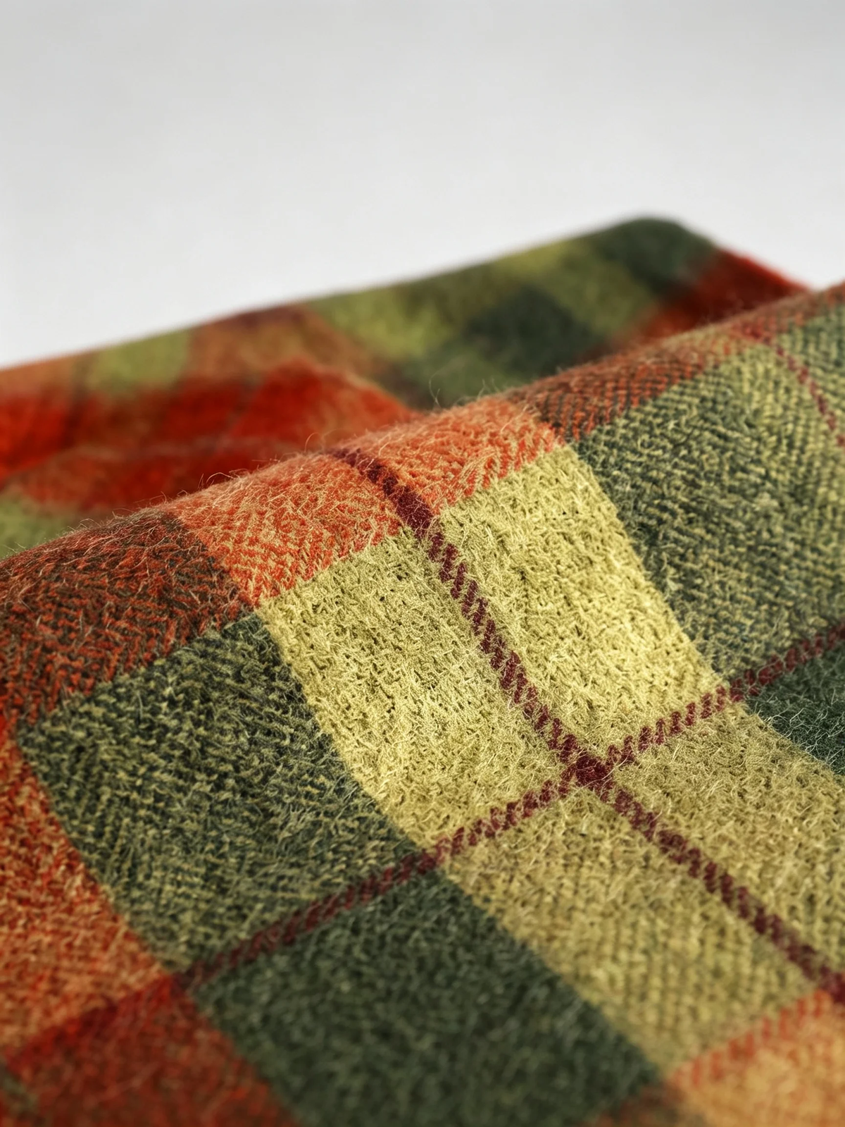 100% Wool Olive Red Check Scarf