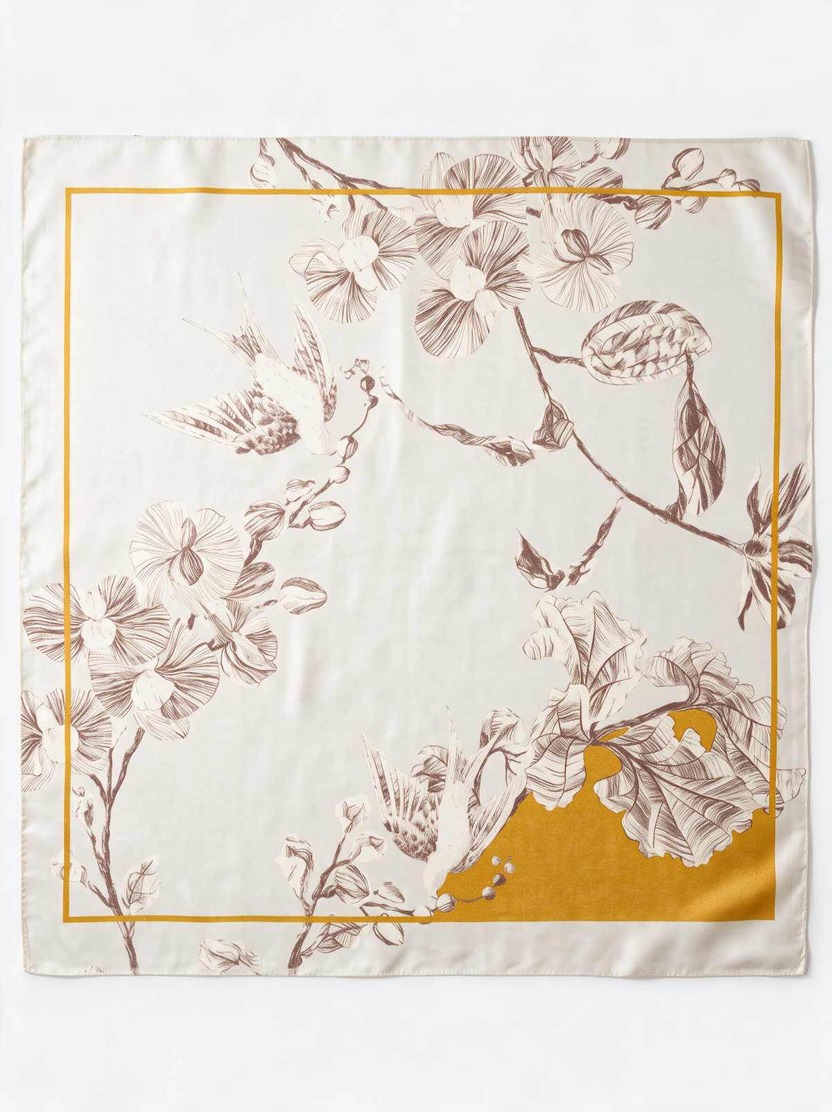 100% Cashmere Square Scarf | Botanical Line Print