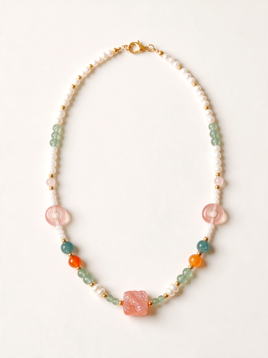 Beaded Yingluo Necklace — Hetian Jade & Salt-Source Agate