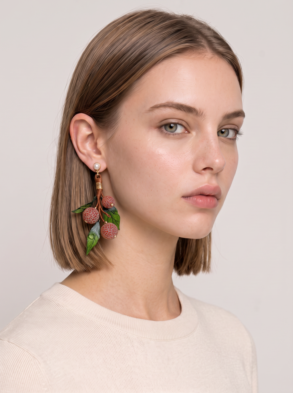 Silk Velvet Lychee-Branch Earrings — Bubble Agate