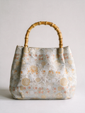 Silk Brocade Bamboo-Handle Bag — Starry Floral Motif