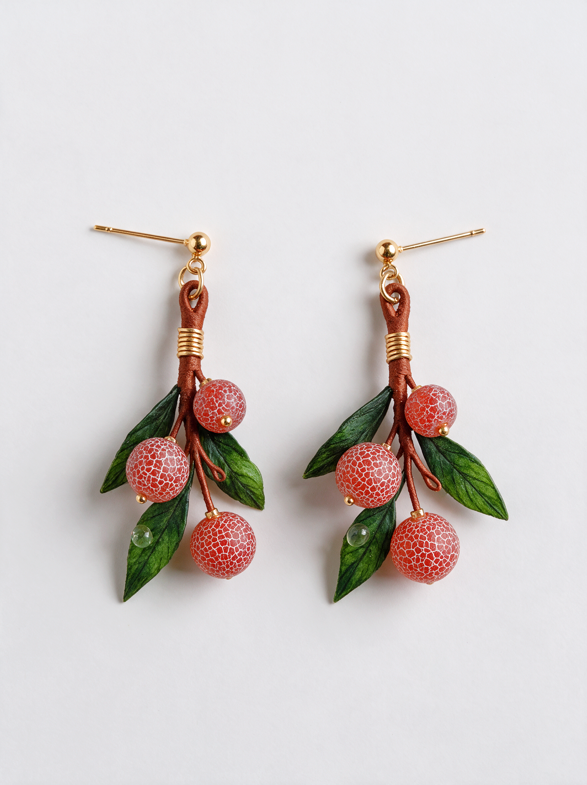 Silk Velvet Lychee-Branch Earrings — Bubble Agate