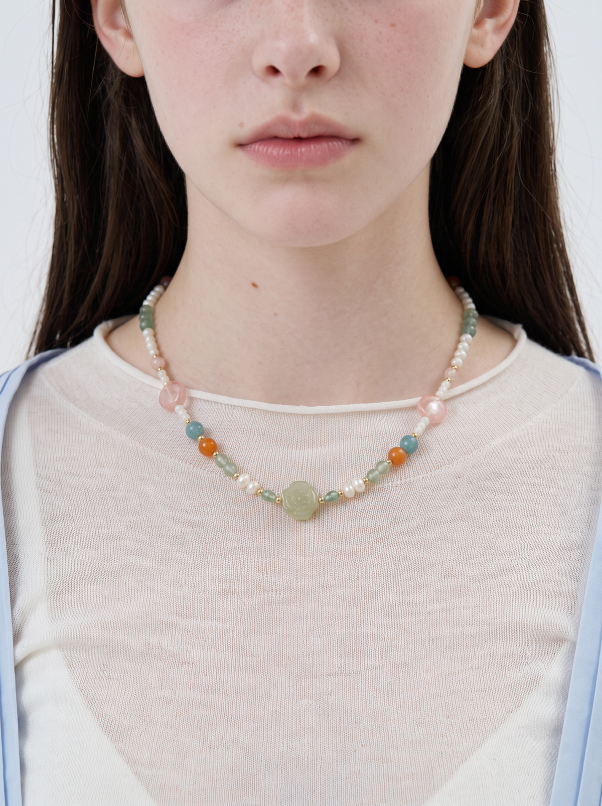 Beaded Yingluo Necklace — Hetian Jade & Salt-Source Agate