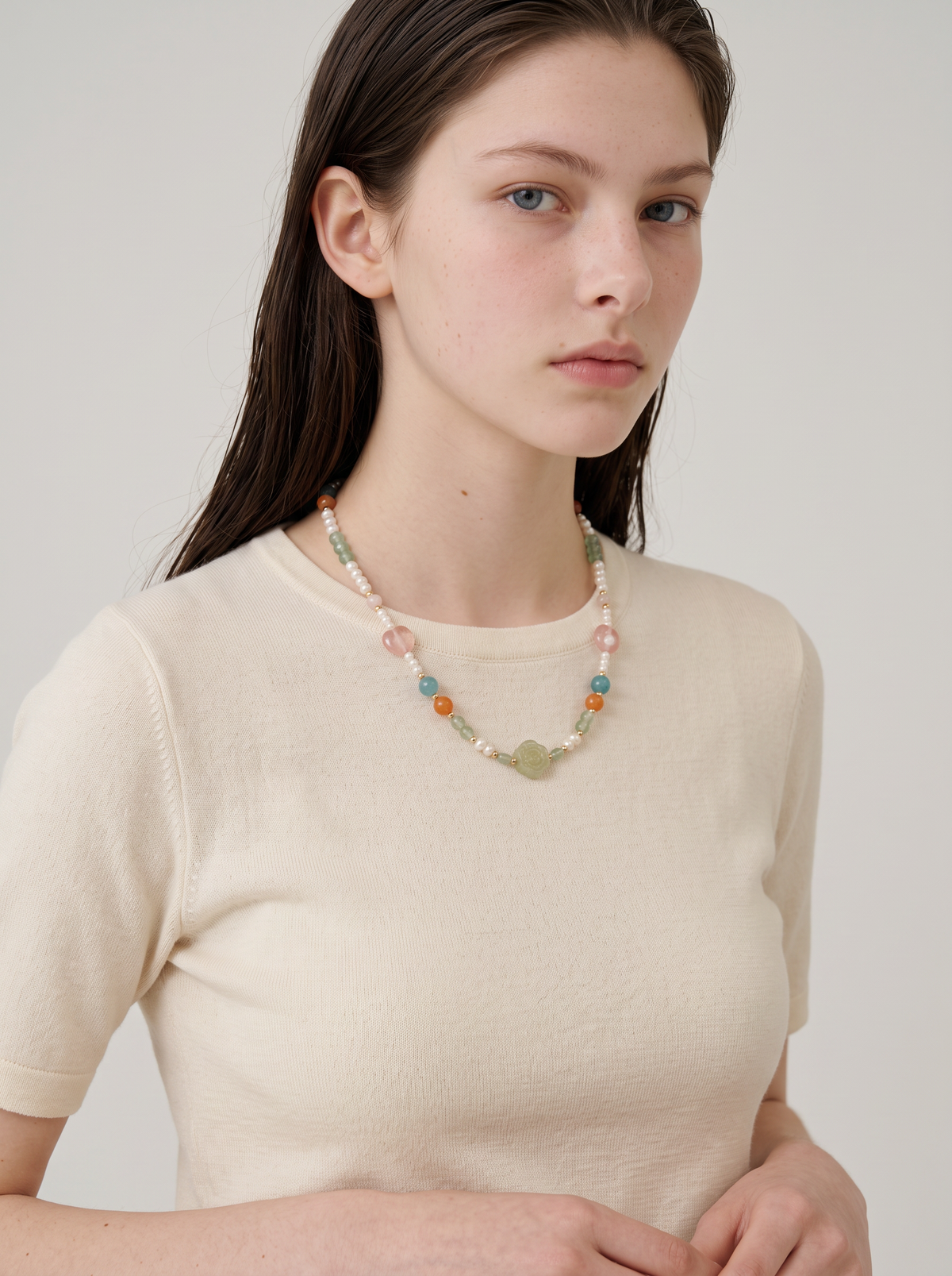Beaded Yingluo Necklace — Hetian Jade & Salt-Source Agate