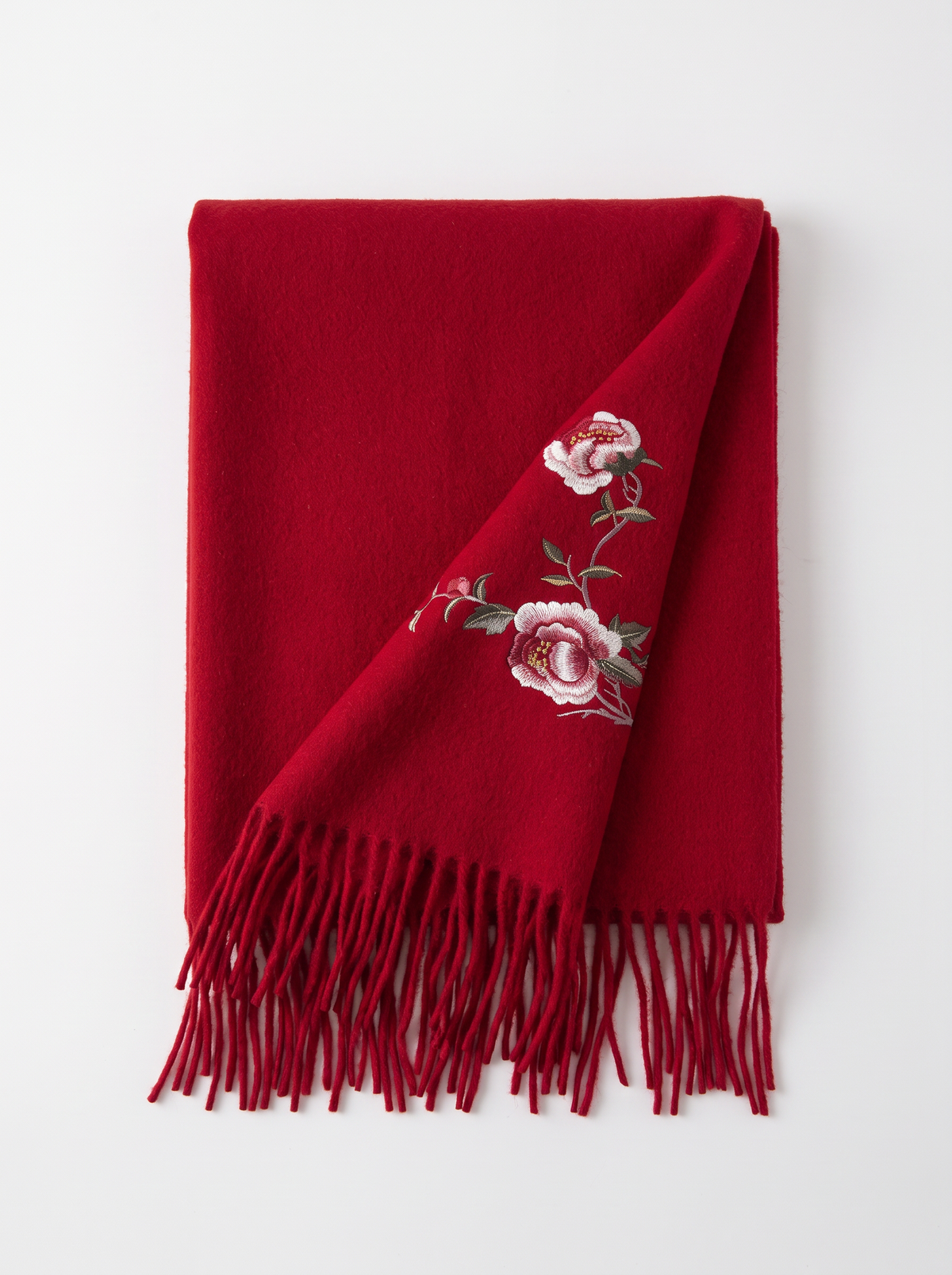 100% Wool Floral Embroidered Scarf