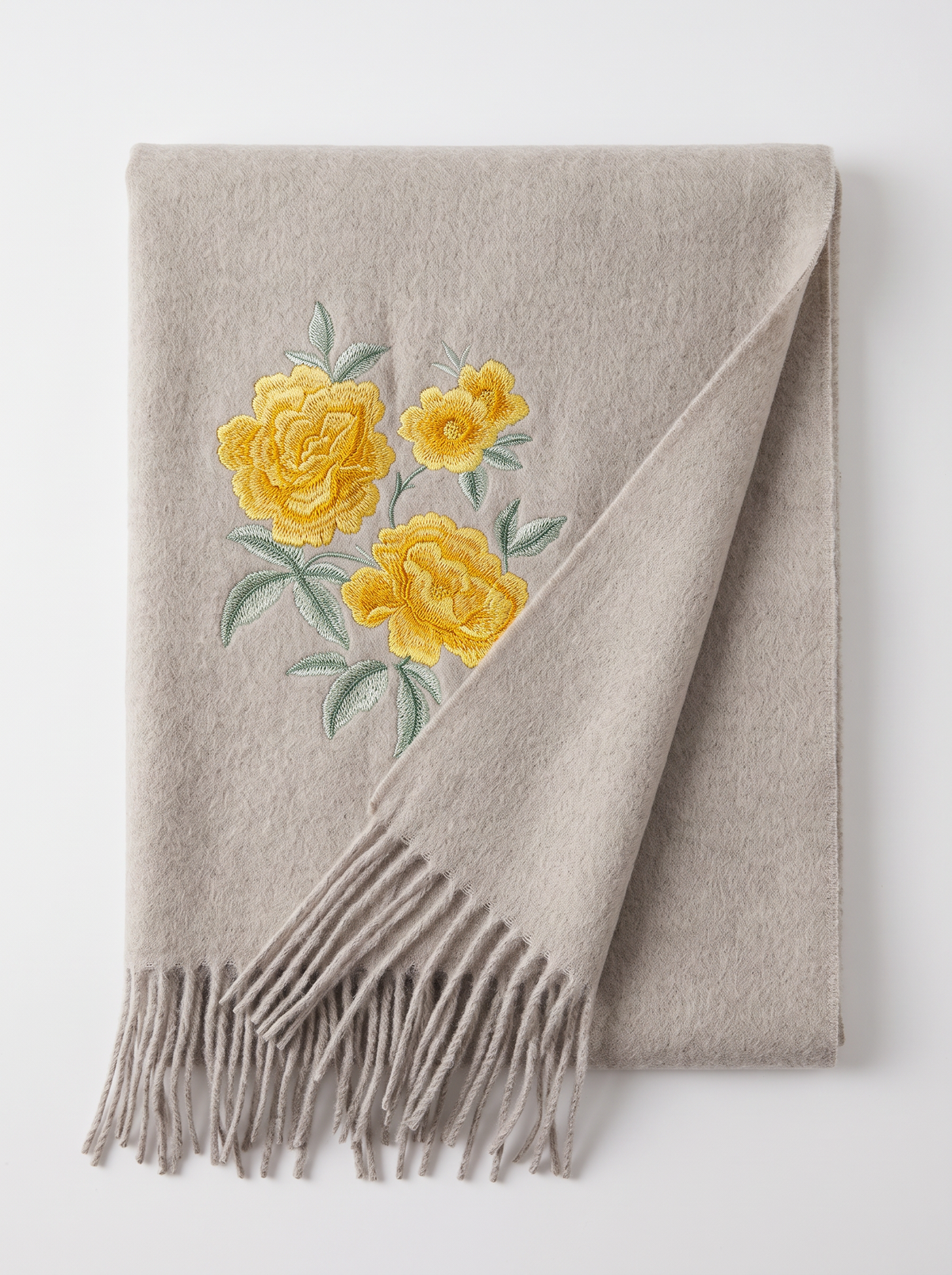 100% Wool Floral Embroidered Scarf