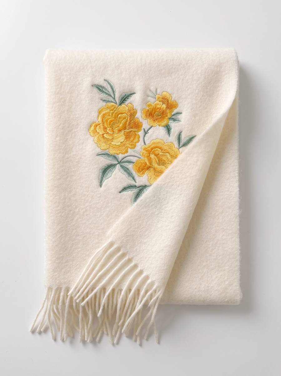 100% Wool Floral Embroidered Scarf