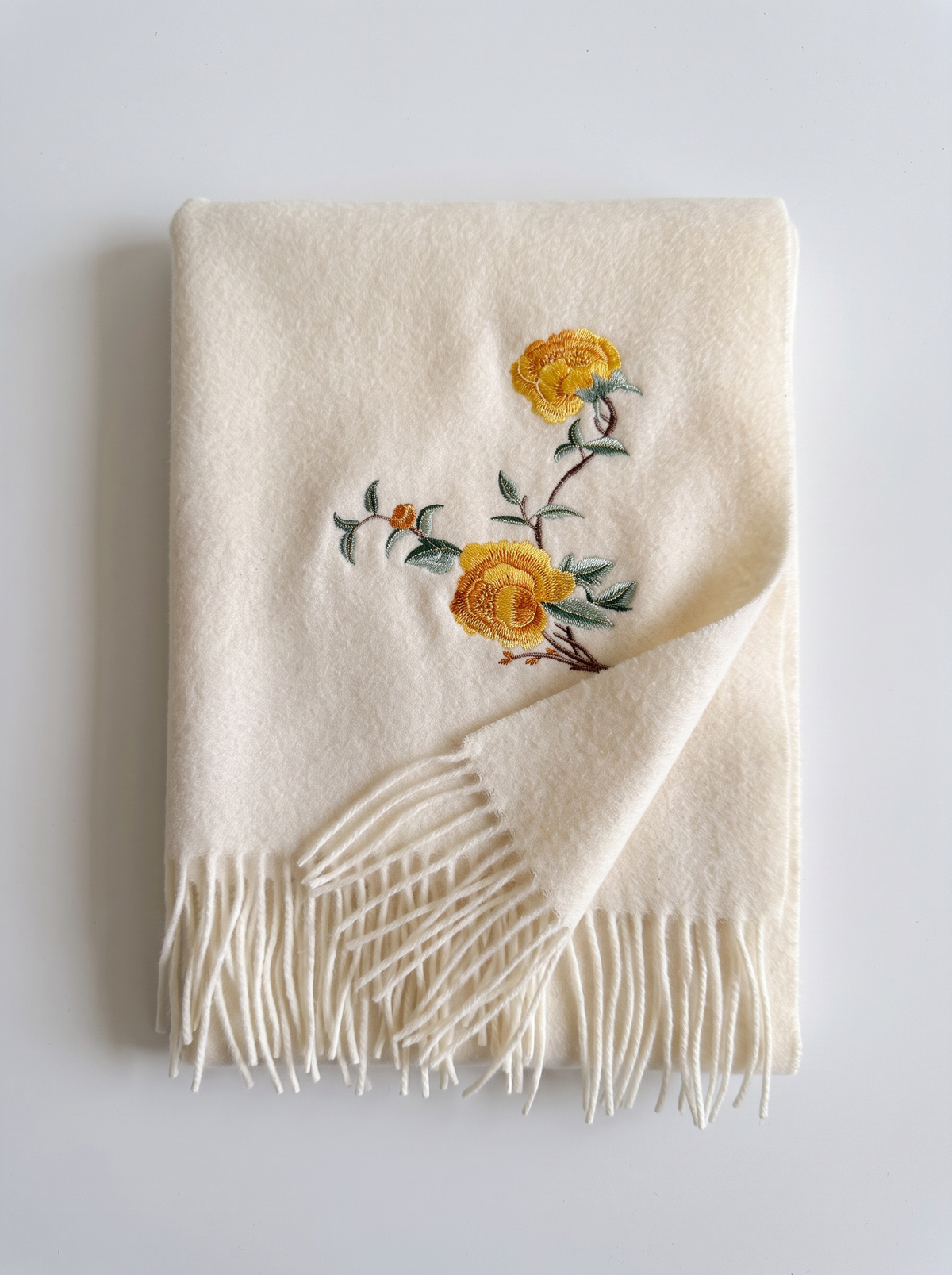 100% Wool Floral Embroidered Scarf