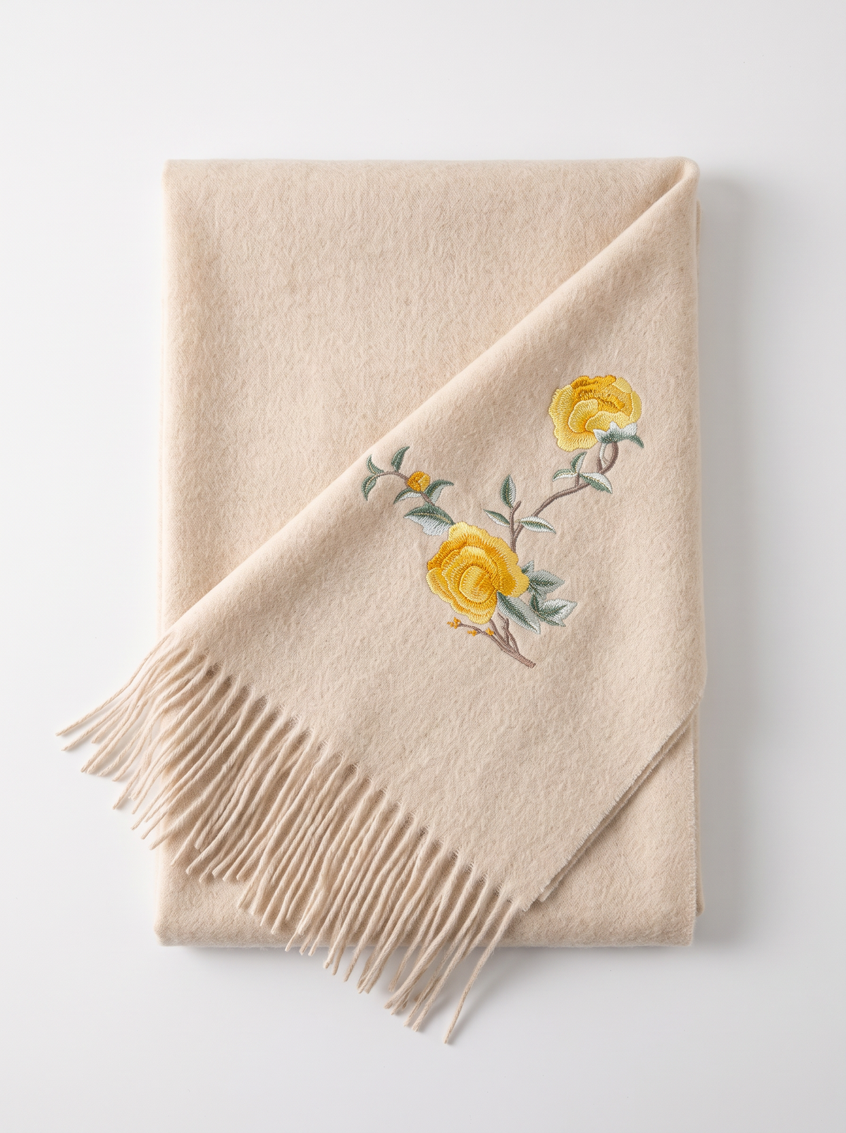 100% Wool Floral Embroidered Scarf