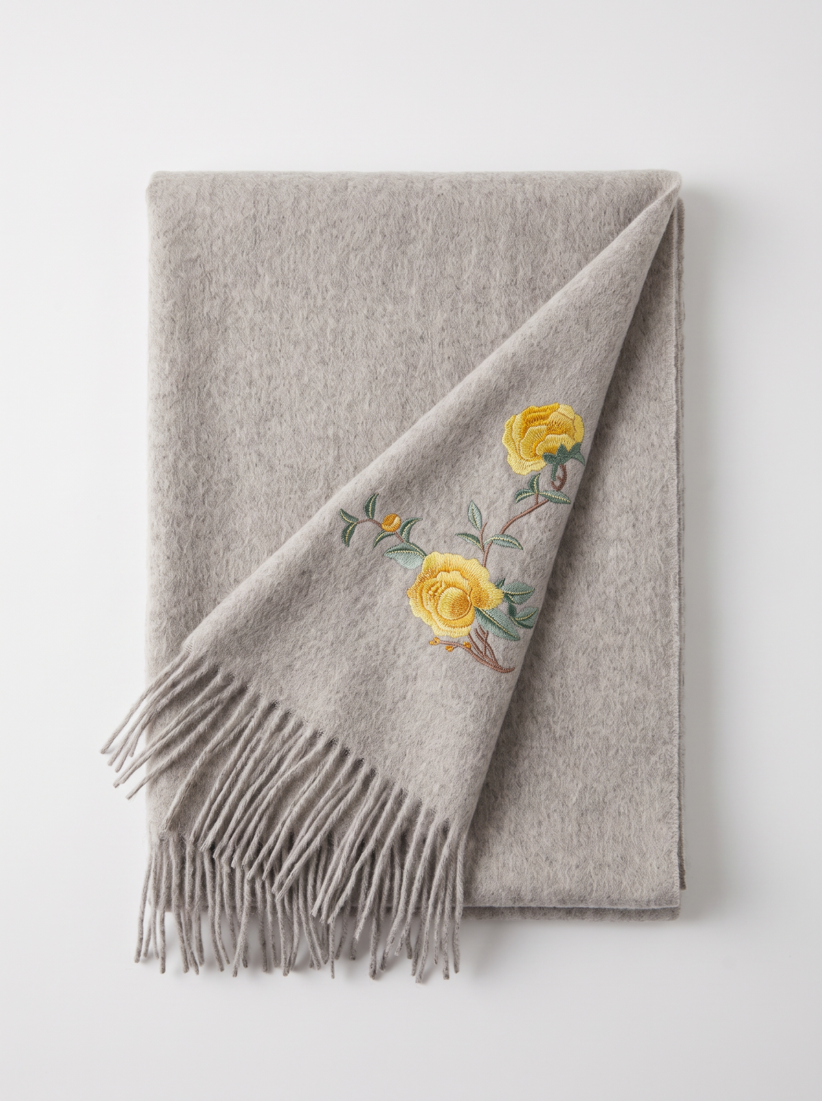 100% Wool Floral Embroidered Scarf