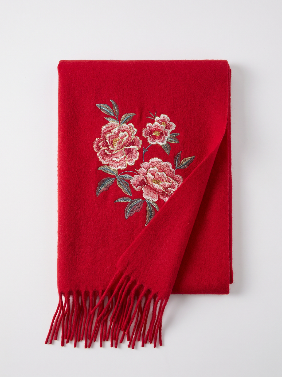 100% Wool Floral Embroidered Scarf
