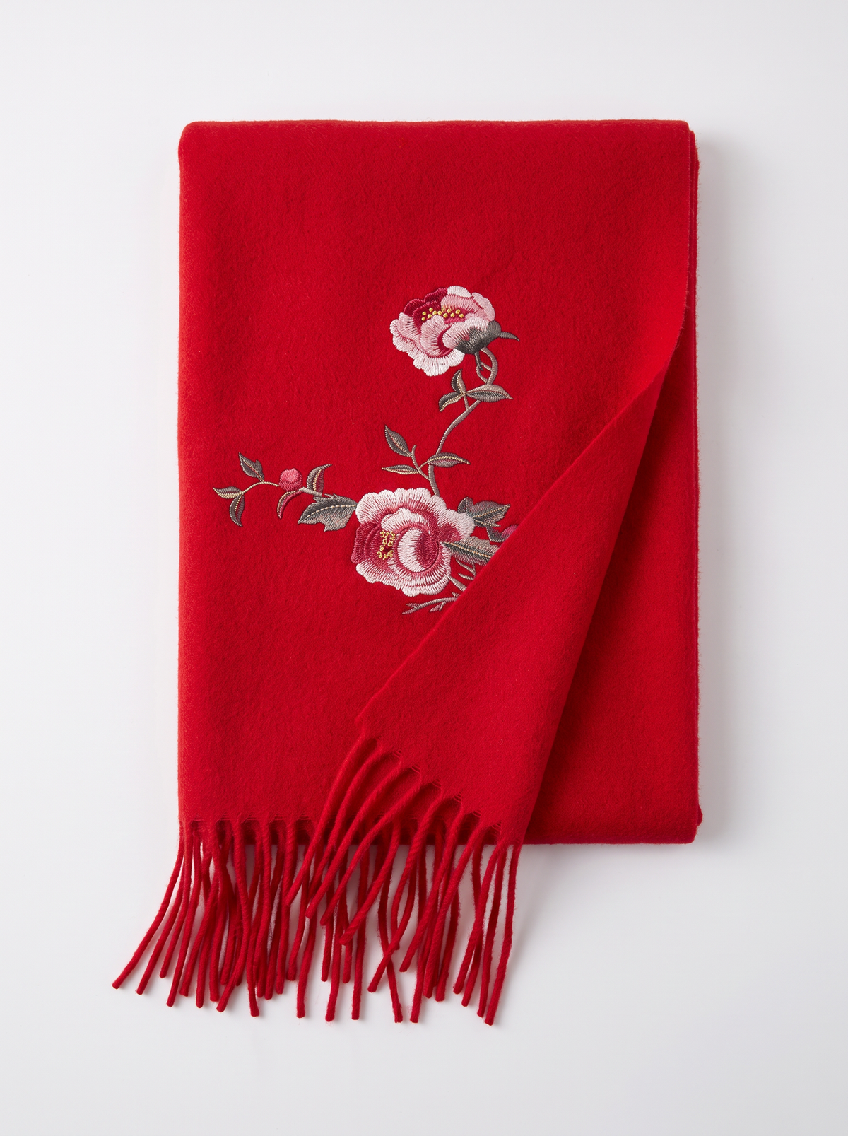 100% Wool Floral Embroidered Scarf