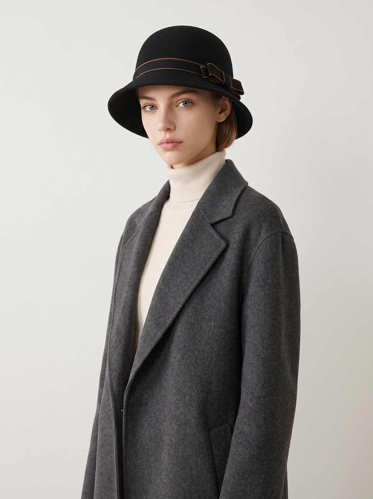 Two-Tone Bow Wool Bucket Hat