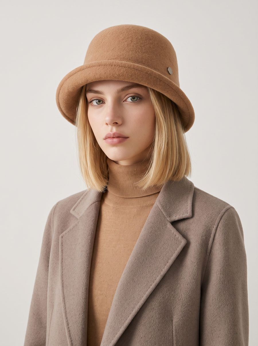 Wool-Blend Button Bucket Hat