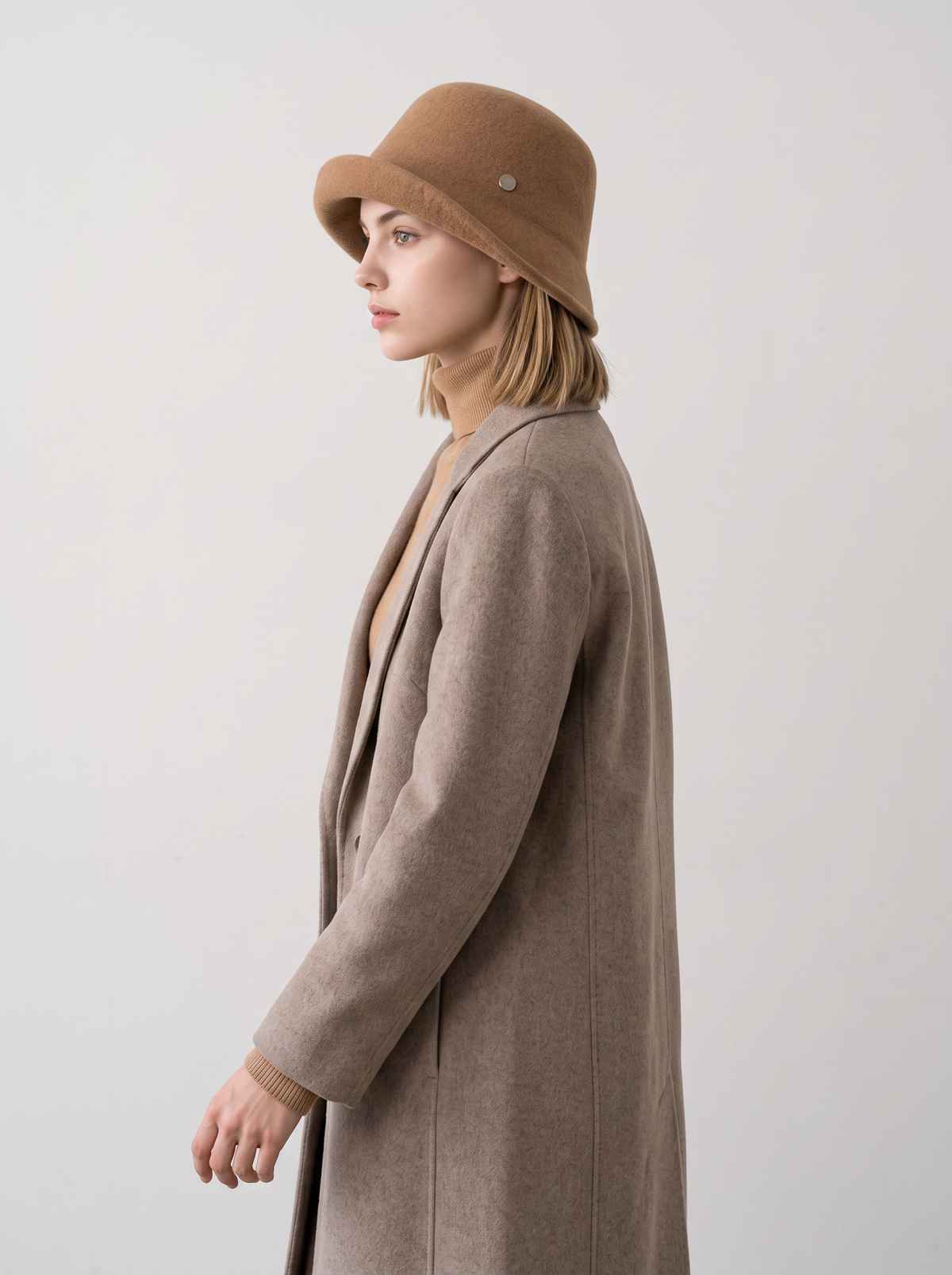 Wool-Blend Button Bucket Hat