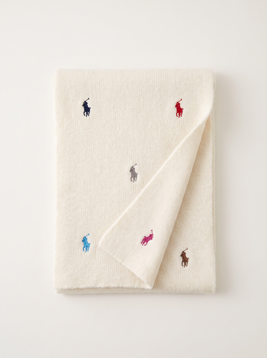 Embroidered Short Knit Scarf