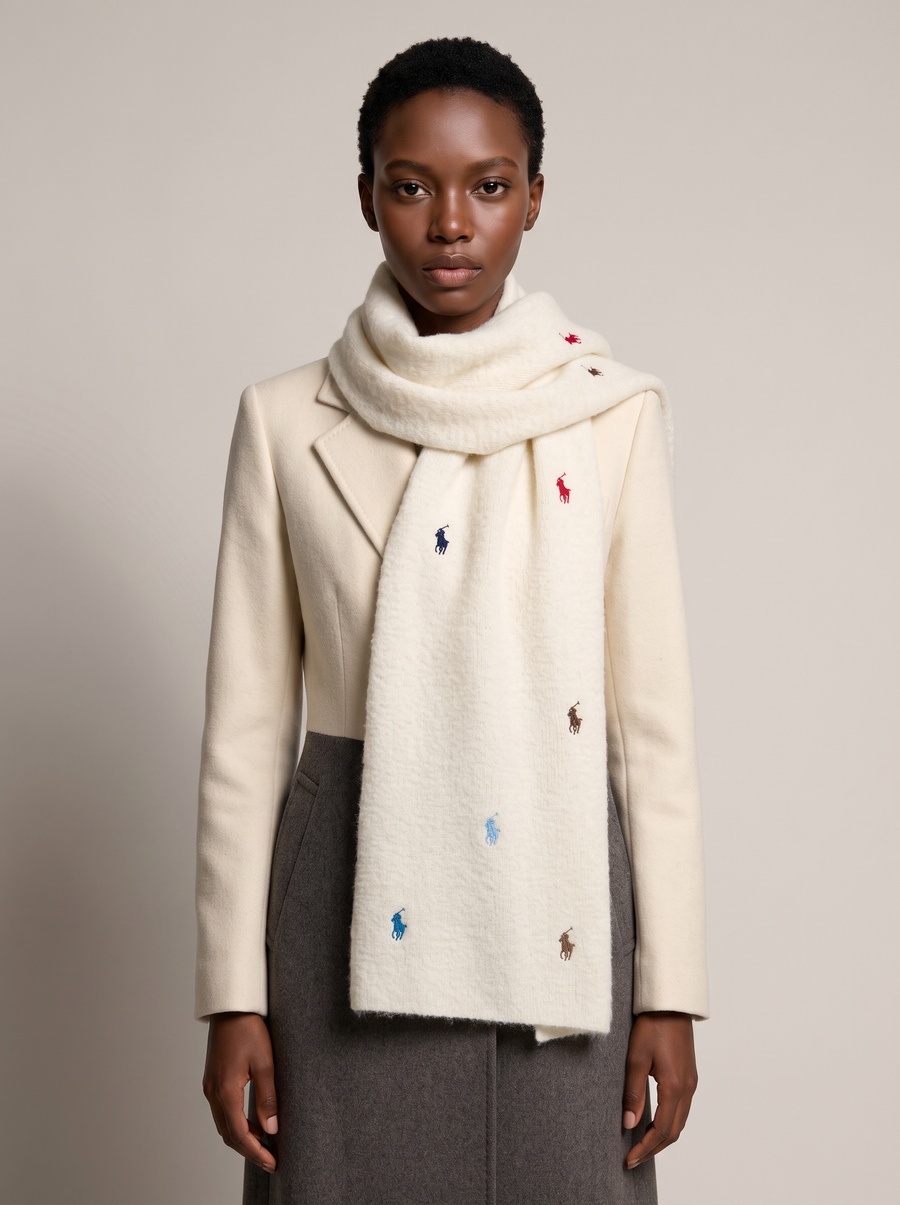 Embroidered Short Knit Scarf