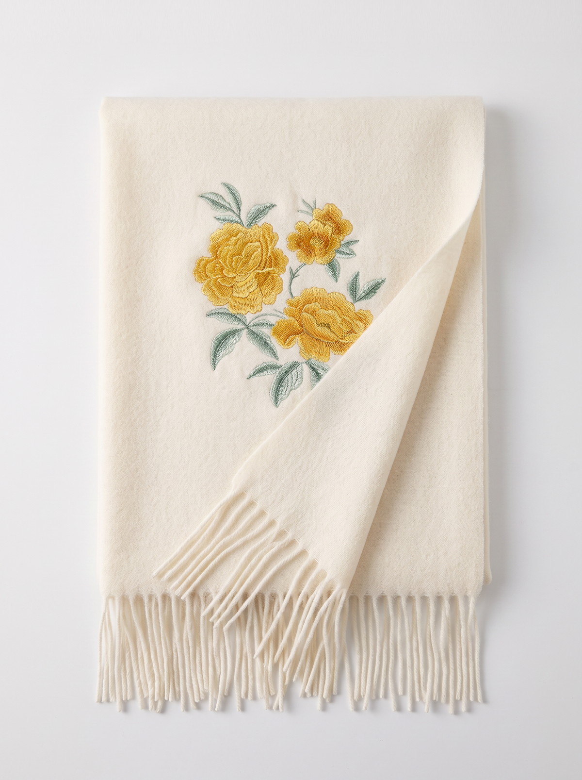 100% Wool Floral Embroidered Scarf