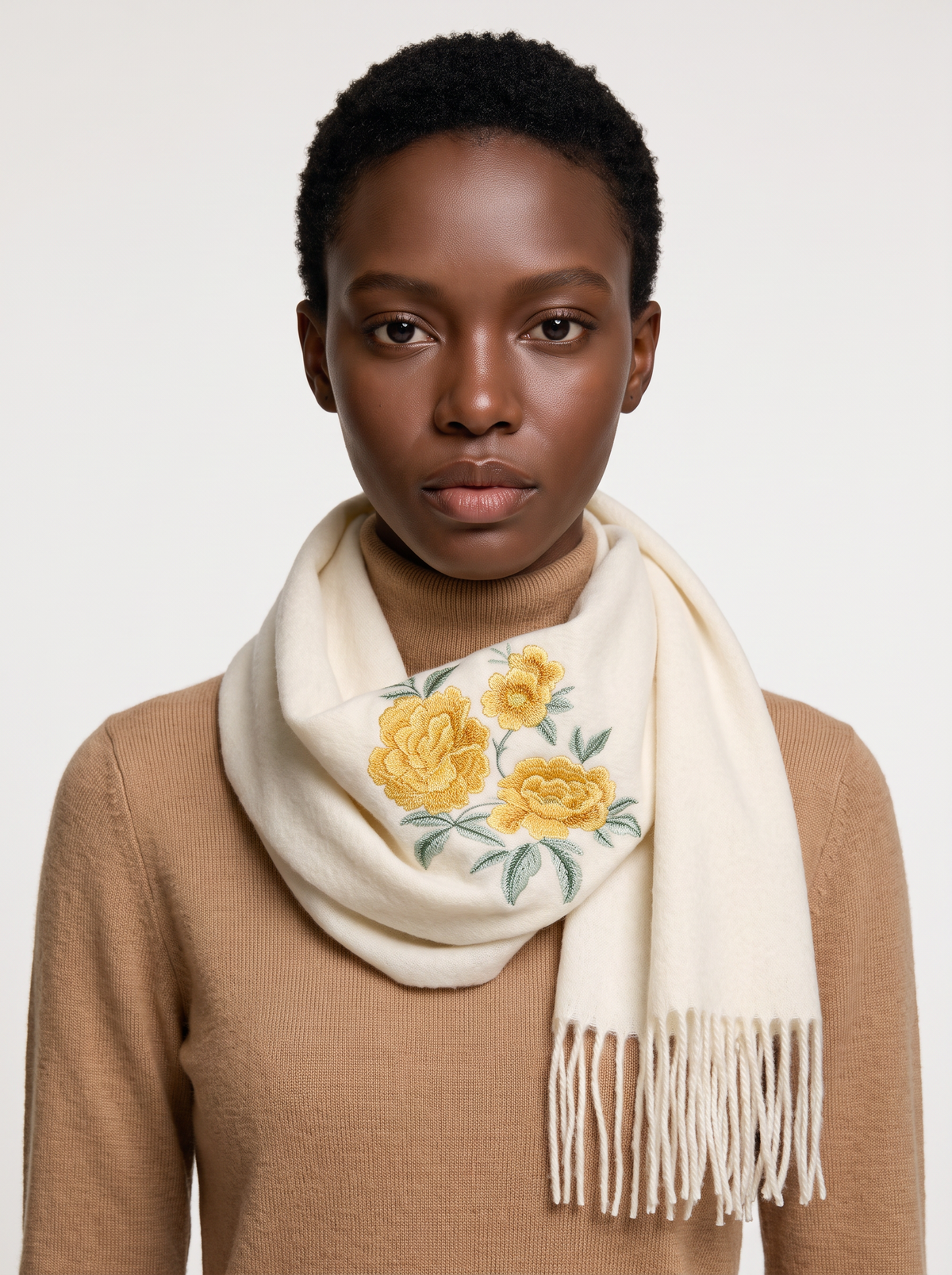 100% Wool Floral Embroidered Scarf