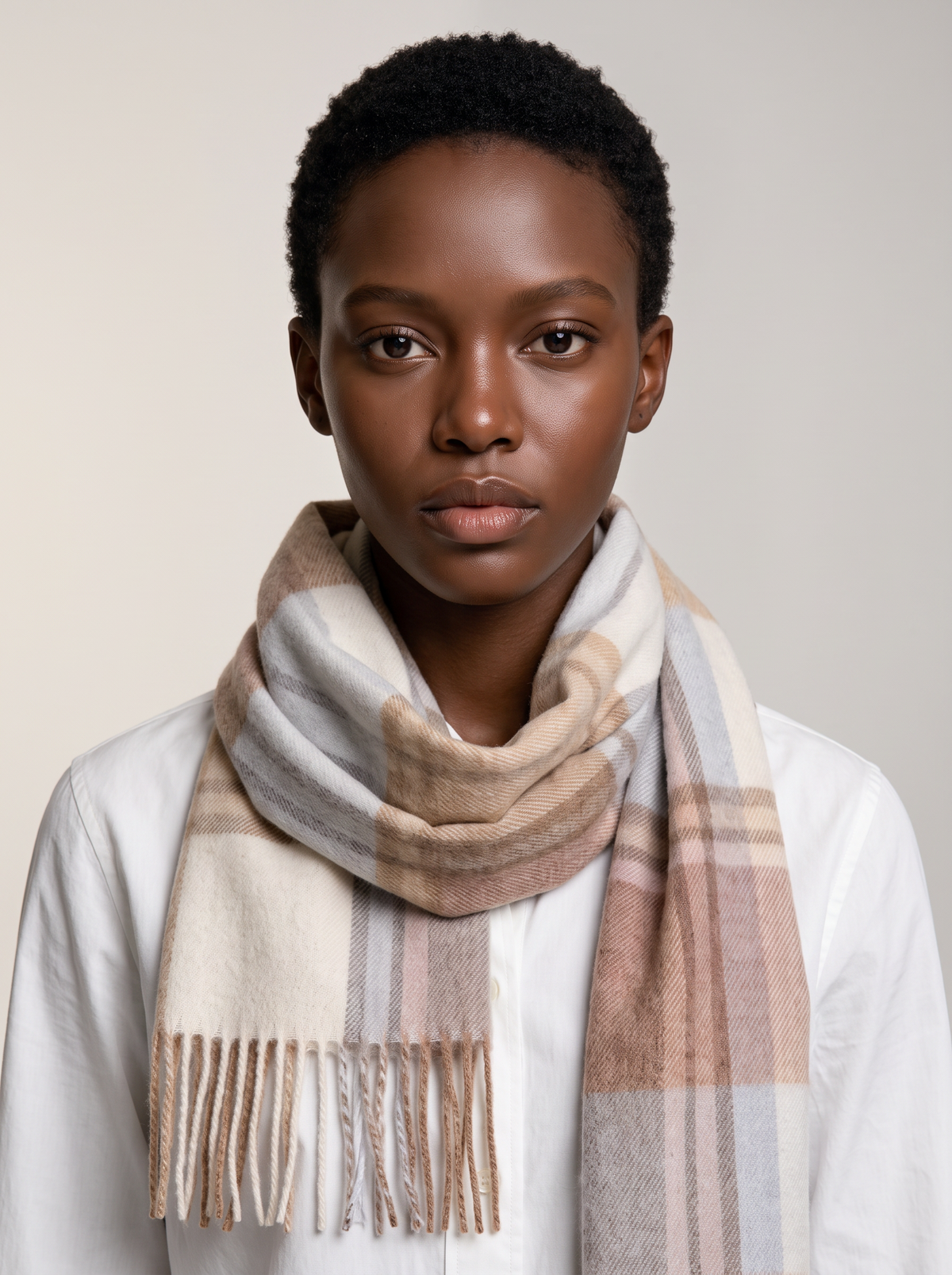 100% Wool Colour-Block Check Scarf