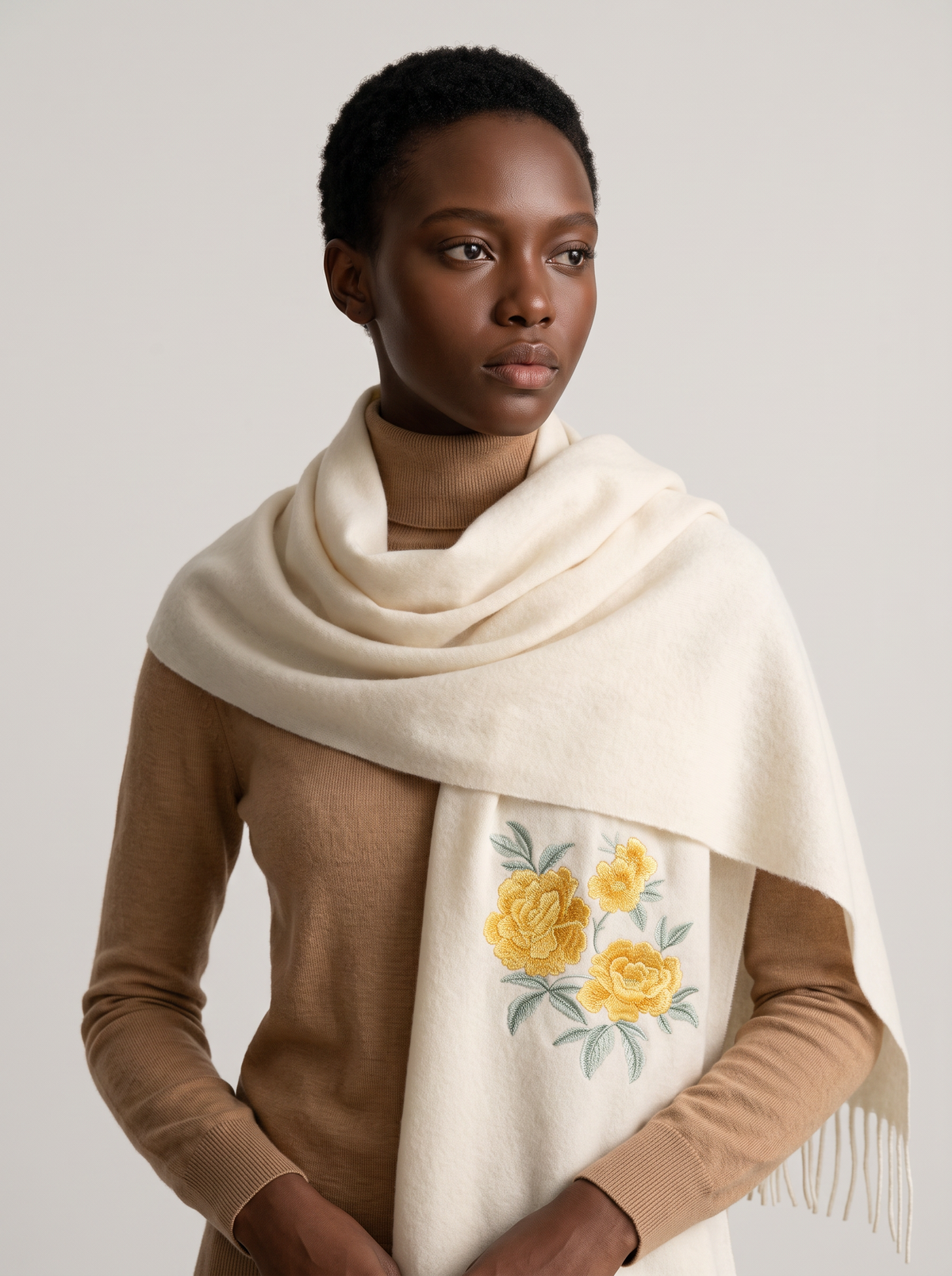 100% Wool Floral Embroidered Scarf