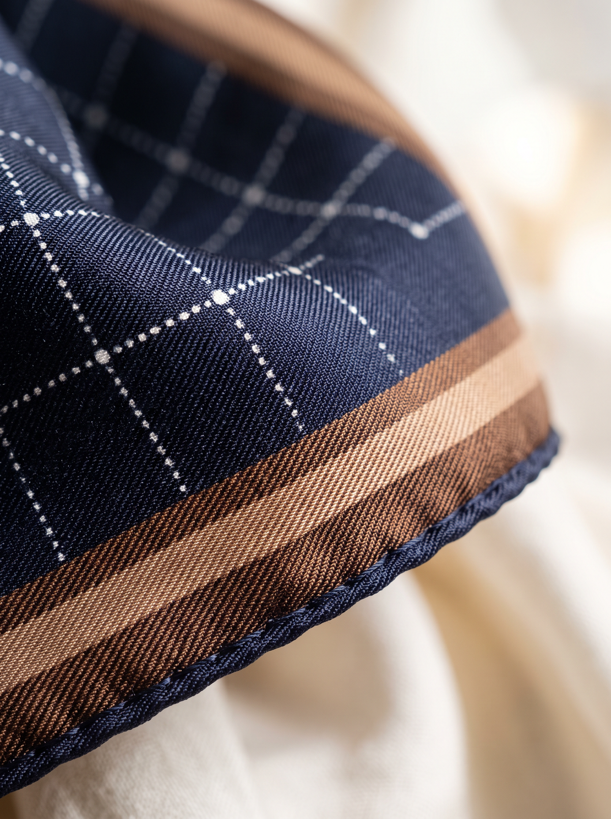 Checked Border Tassel Square Scarf