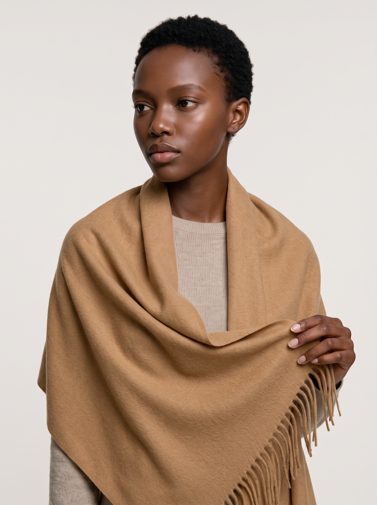 Wool-Blend Oversized Fringed Wrap — Brushed Winter Shawl