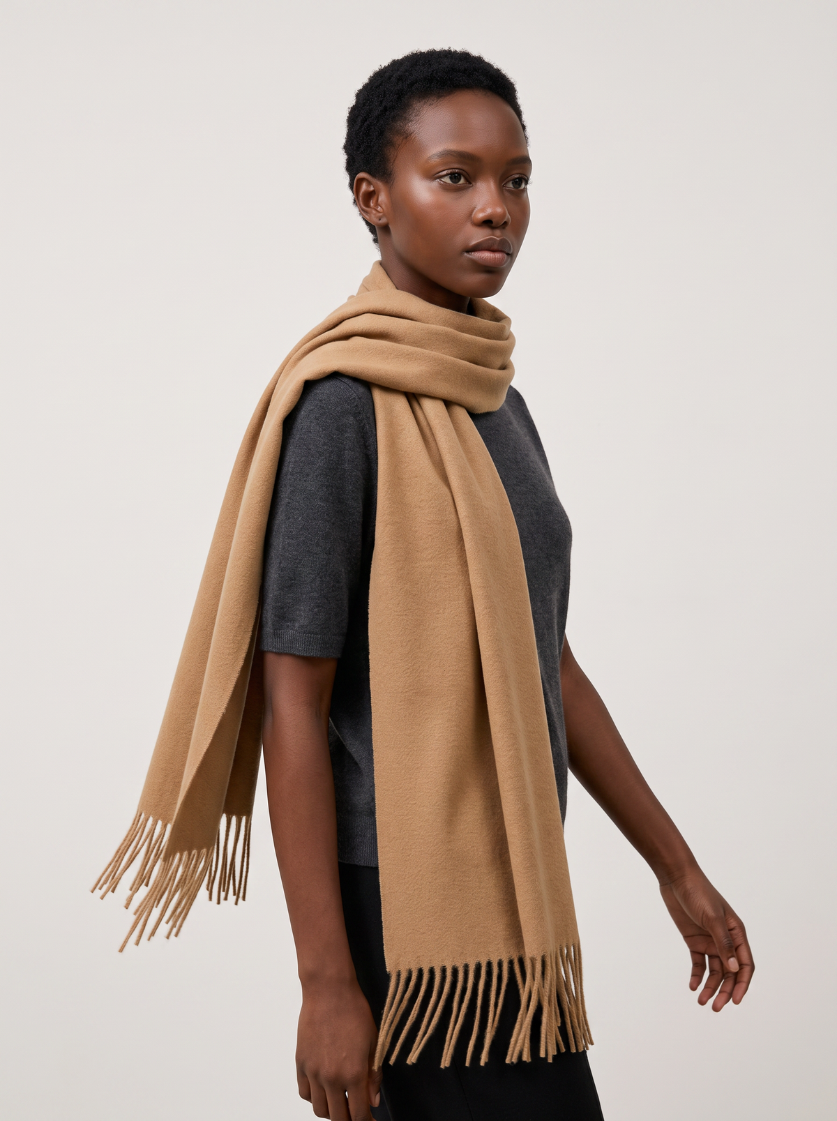 Wool-Blend Oversized Fringed Wrap — Brushed Winter Shawl