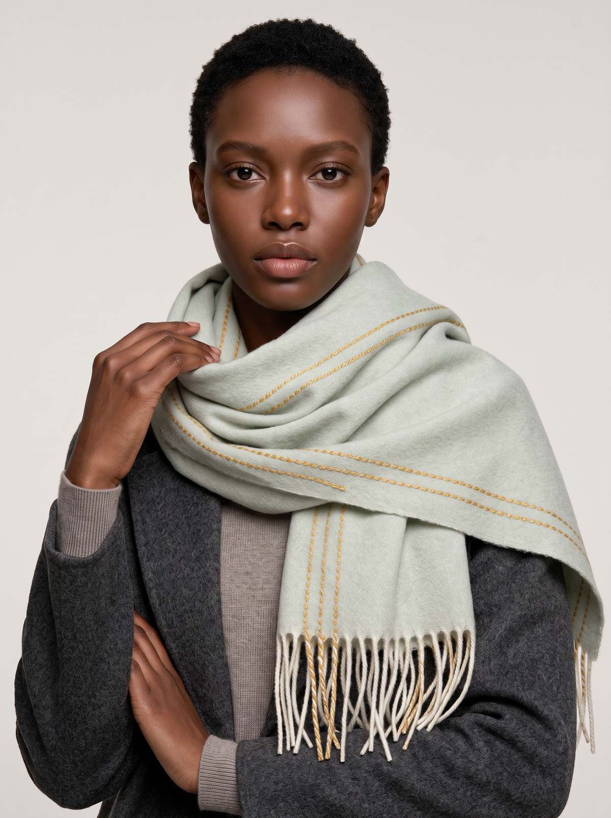 100% Wool Minimalist Border Scarf
