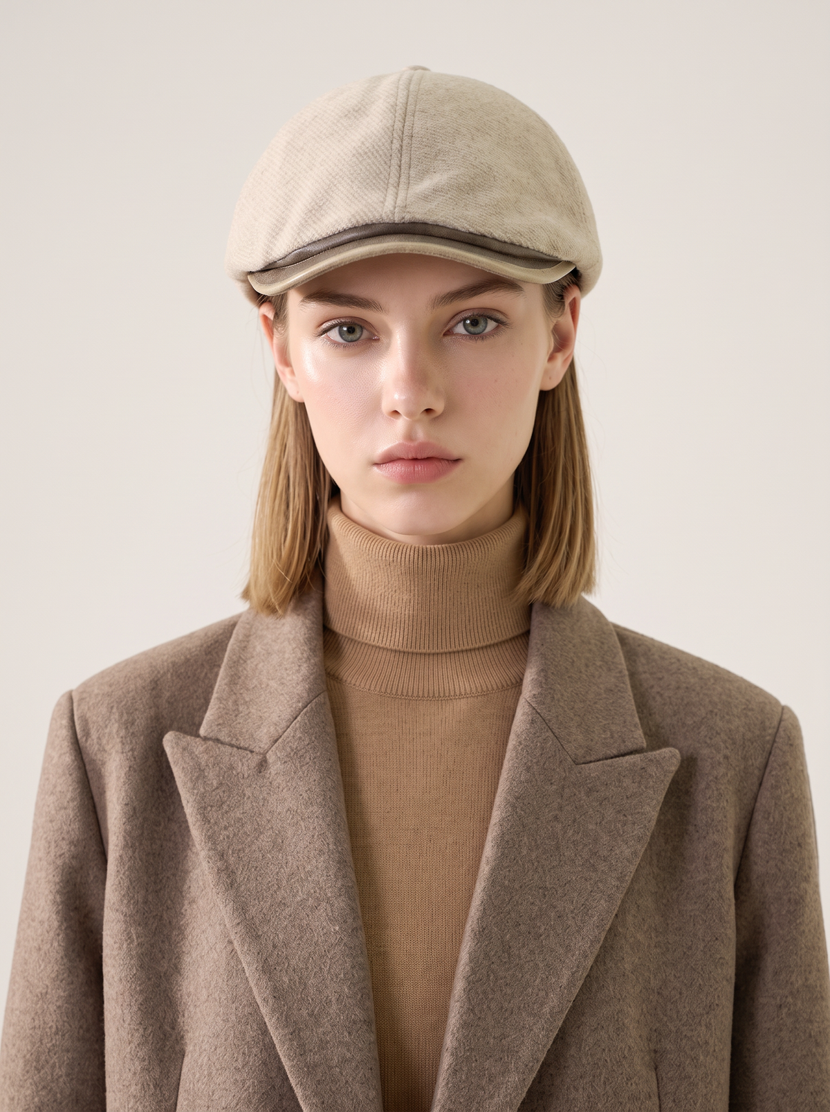 Herringbone Wool-Blend Newsboy Cap
